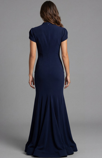 Jovani 46520 Crepe Side Ruffle High Neck Cap Sleeve Gown