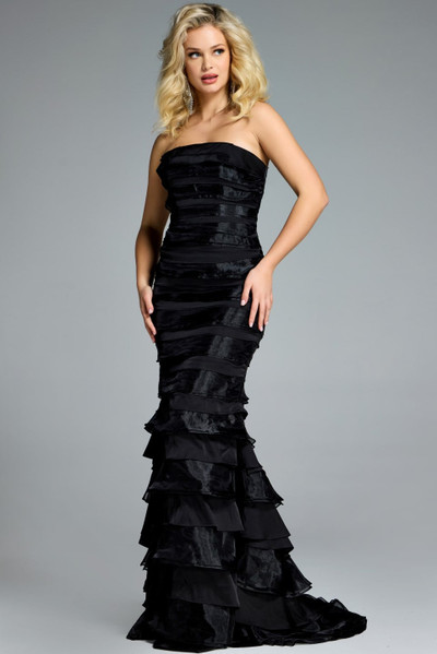Jovani 44383 Organza Layers Tiered Ruffle Strapless Gown