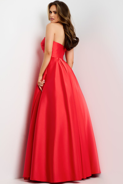 Jovani 44533 Satin Asymmetric Neck Strapless Ball Gown
