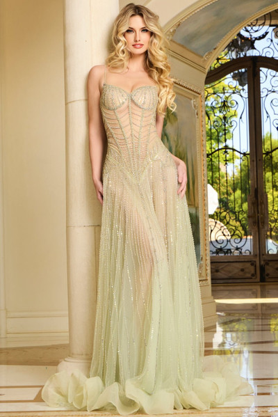 Jovani 37593 Sheer Beaded Sweetheart Neck Sleeveless Gown