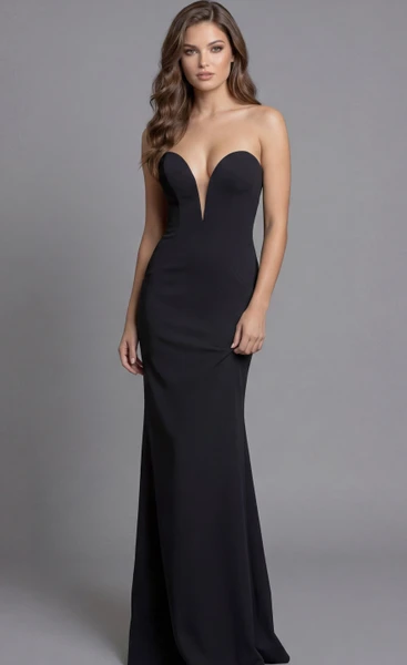 Jovani 40436 Scuba Sweetheart Deep V-Neck Strapless Gown