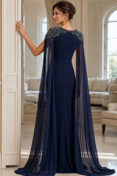 Jovani 40000 Stretch Crepe Embellished Shoulders Cape Gown
