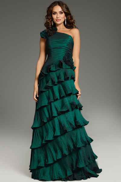 Jovani 37065 Taffeta Layers Tiered Ruffles One-Shoulder Gown
