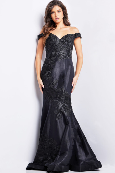 Jovani 23928 Taffeta Floral Embroidered Off Shoulder Gown