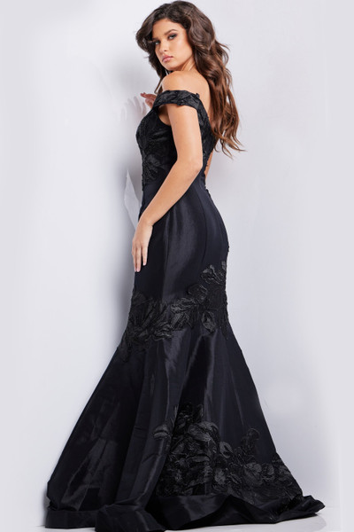 Jovani 23928 Taffeta Floral Embroidered Off Shoulder Gown