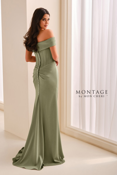 Montage by Mon Cheri M3212 Crepe Satin Off-Shoulder Gown