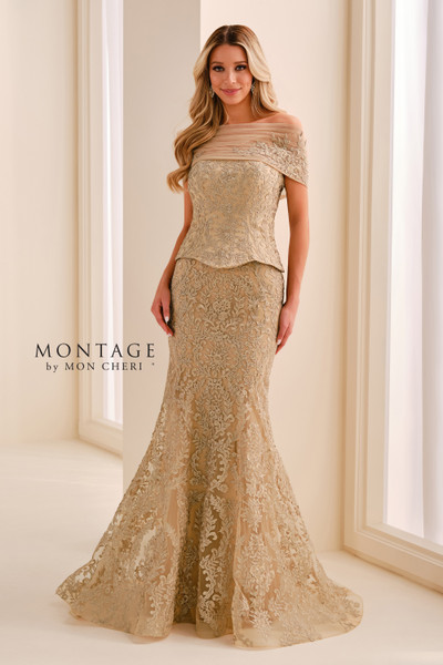 Montage by Mon Cheri M3218 Tulle Lace Off-Shoulder Silk Gown