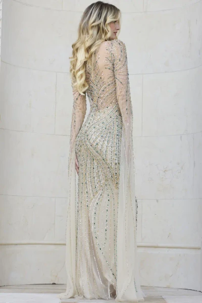 Jovani 40110 Beaded Embellishments Sheer Long Sleeves Gown