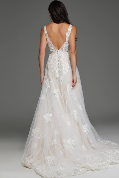 Jovani JB220005 Tulle Embroidery V-Neck A-Line Wedding Gown