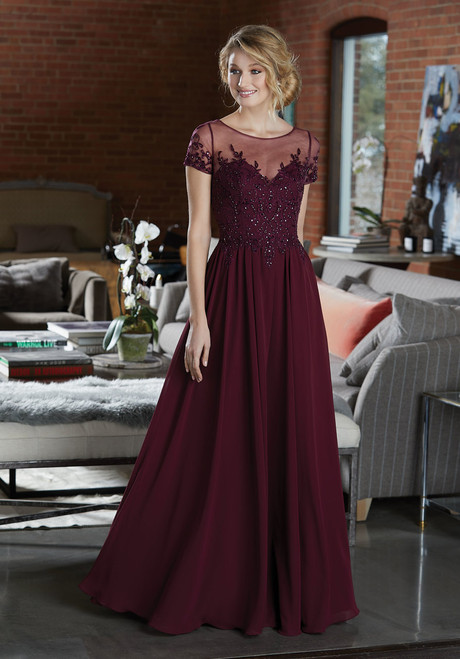 Morilee Bridesmaids 21585 Chiffon Net Cap Sleeves Long Dress