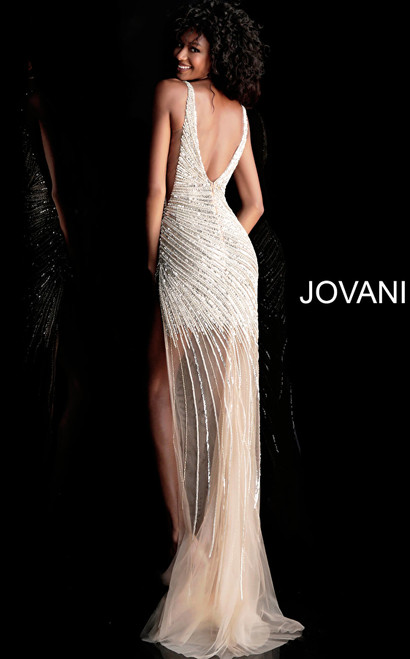 Jovani 63405 Sequin Tulle V-Neck Fully Beaded Long Dress