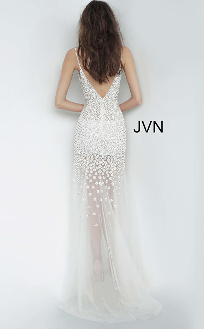 Jovani 60695 Floor Length Form Fitting Beaded Tulle Dress