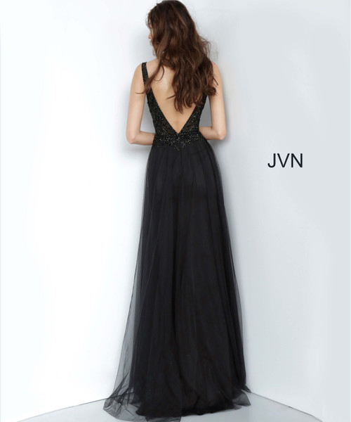 JVN by Jovani JVN02253 Ornate Plunging Bodice Long Overskirt Gown