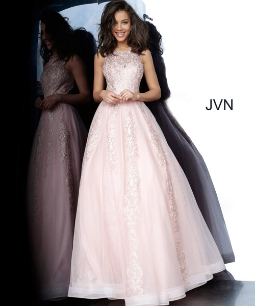 JVN by Jovani JVN59046 Embellished Sleeveless Tulle Gown