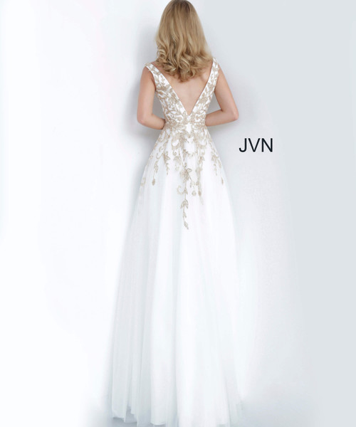 JVN by Jovani JVN2302 Embroidered Plunging V-Neck Gown