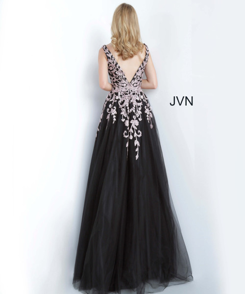 JVN by Jovani JVN2302 Embroidered Plunging V-Neck Gown