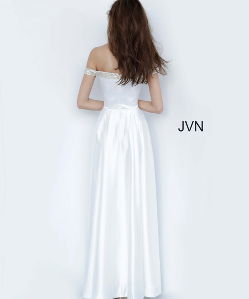 JVN by Jovani JVN2282 Embellished Off-Shoulder Satin Gown