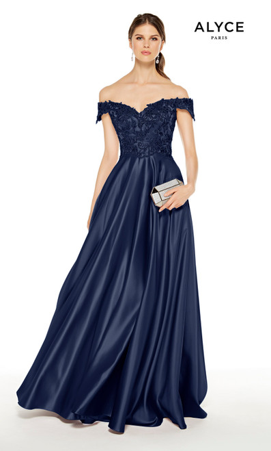 Alyce Paris 27393 Luxe Silk Satin Off Shoulder Long Dress