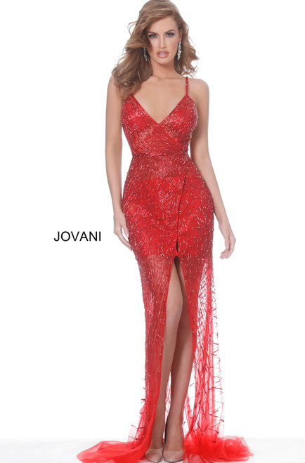 Jovani 02498 Beaded High Slit Prom Dress