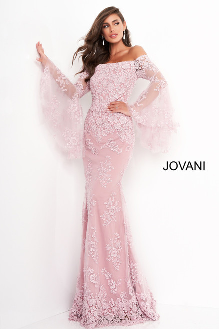 Jovani 02840 Sheer Floral Applique V Neck Ballgown Prom Dress