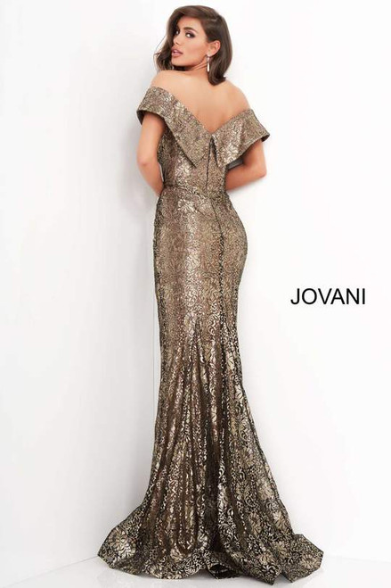 Jovani 02920 Lace Off-Shoulder V Neck Fitted Dress