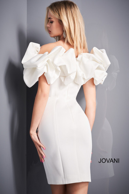 Jovani 04367 Off Shoulder Ruffle Neckline Cocktail Dress
