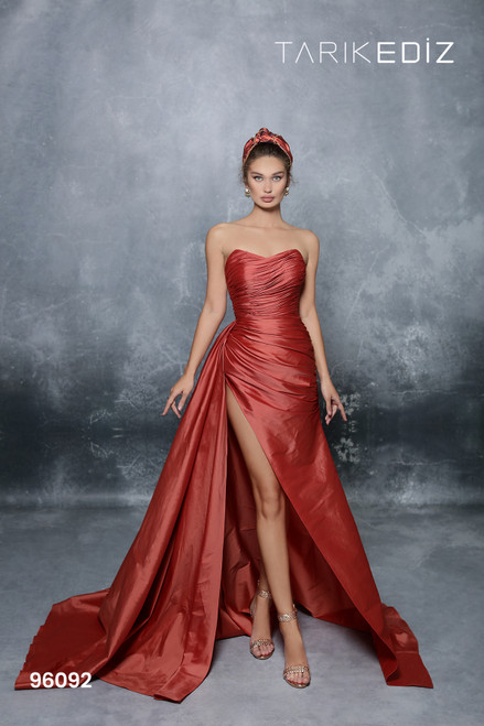 Tarik Ediz 96092 Strapless Wrap Fitted Bodice Taffeta Gown