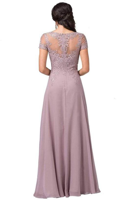 Dancing Queen 2757 Short Sleeve Jewel Appliqued Long Gown