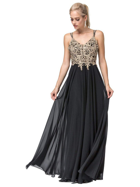 Dancing Queen 2890 Sleeveless Embroidered V-neck Dress