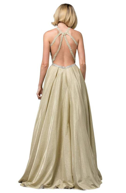 Dancing Queen 2829 Sleeveless Embroidered Halter Neck Gown