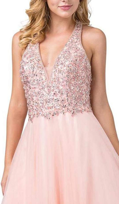 Dancing Queen 2532 Embellished Deep V-neck A-line Gown