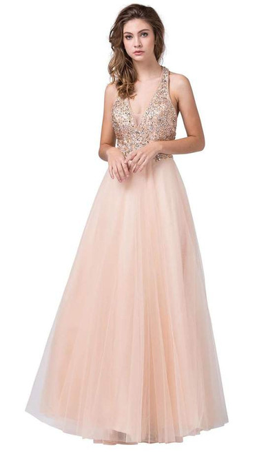 Dancing Queen 2532 Embellished Deep V-neck A-line Gown