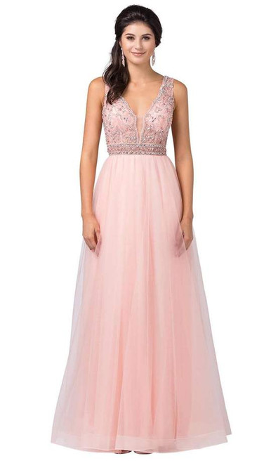 Dancing Queen 2520 Sleeveless Embellished Deep V-neck Gown