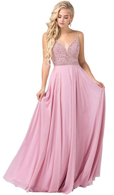 Dancing Queen 2493 Sleeveless Jewel Beaded Chiffon Gown