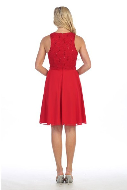 Celavie 6253-S Sequin Lace Bodice Short Sleeveless Dress