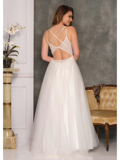 Dave and Johnny A10347 Beaded Bodice Tulle Skirt Gown