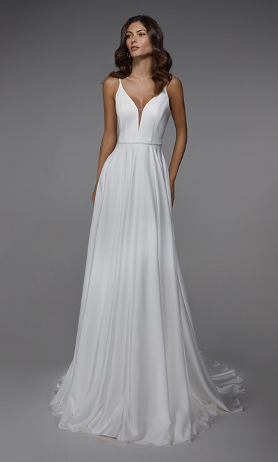 Alyce Paris 7024 Plunging Neck Flowy Train Long Bridal Gown