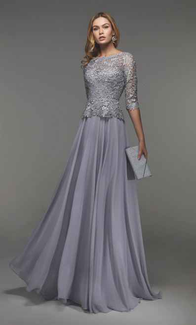 Formal Dress: 27505. Long Evening Dress, Illusion Neckline, Flowy