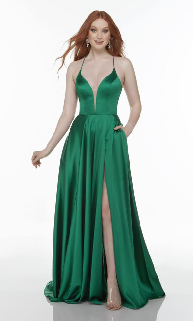 Alyce Paris 1722 Plunging Neck Flowy Long Slit Formal Dress