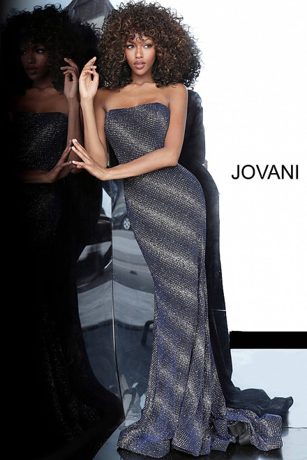 Jovani JVN1167 Bedazzled Strapless Straight Across Long Gown