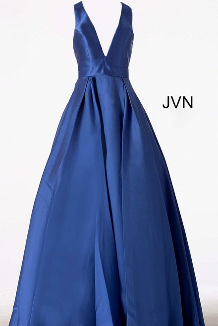 Jovani JVN47530 V Neck Mikado Ballgown With Pleated Skirt