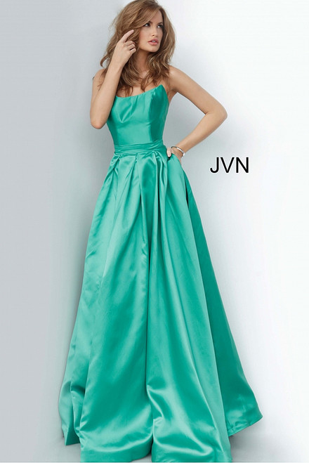 Jovani JVN67858 Strapless Pleated Long Ballgown With Slit