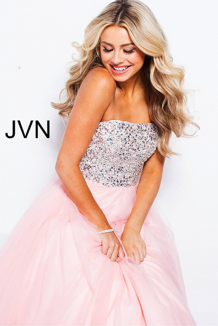 Jovani JVN52131 Strapless Embellished Adorned Tulle Ballgown