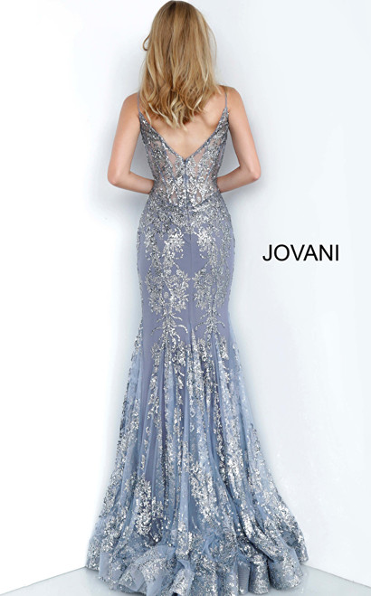 Jovani 3675 Sequined Illusion Corset Plunging V-Neck Gown