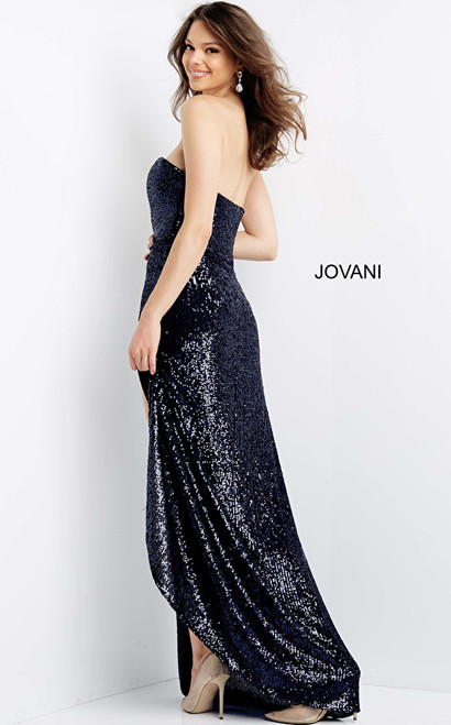 Jovani 04870 Strapless Sequin Illusion Plunge High Slit Gown