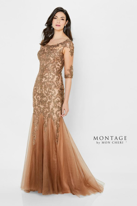 Montage by Mon Cheri 122901 Metallic Embroidered Lace Gown