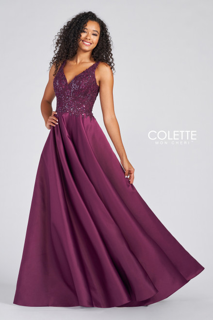 Colette by Daphne CL12271 Sleeveless Satin V-neck Gown