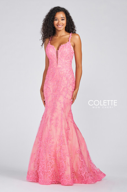 Colette by Daphne CL12220 Sleeveless Glitter Tulle Gown