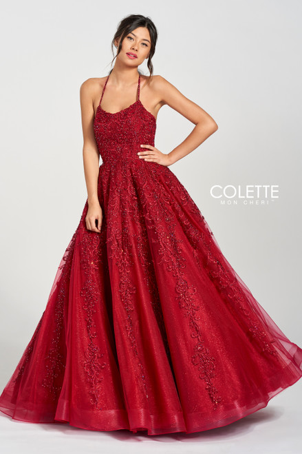 Colette by Daphne CL12221 Halter Neck Beaded Lace Gown