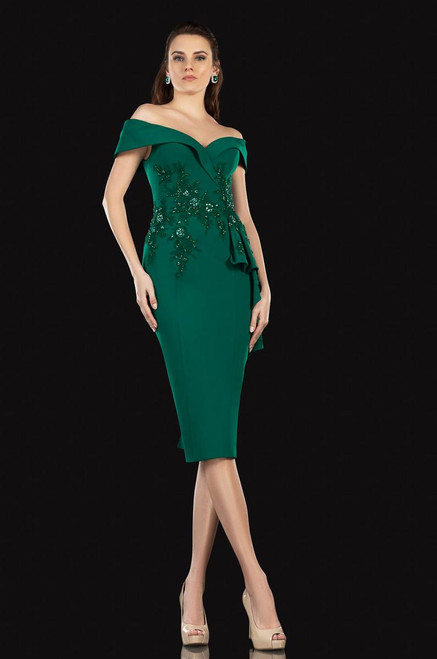 Terani Couture 2021C2625 Off Shoulder Neck Knee Length Dress